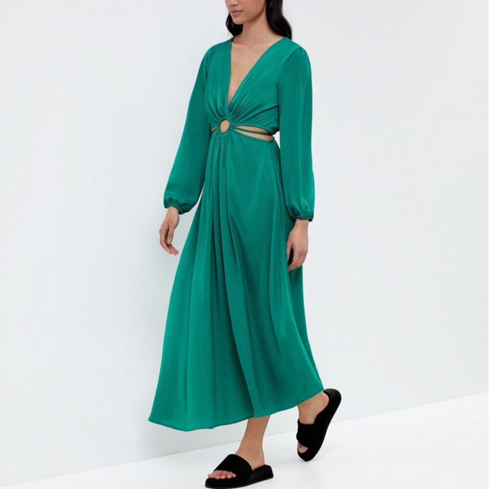 Oysho Aquamarine Cut Out Long Sleeve Maxi Dress Size M